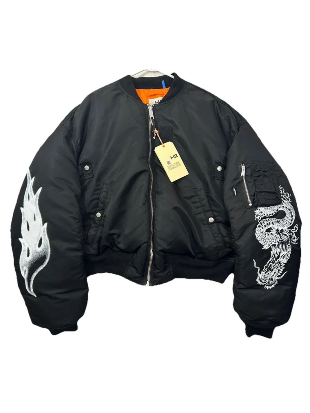 H&M Heron Preston H2 Black Orange Reversible Bomber Jacket Unisex Size Large NWT